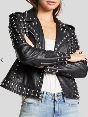 Studded Black Genuine Leather Moto Jacket